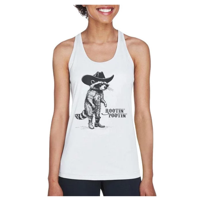 Rootin Tootin Vintage Raccoon Cow Cow Trash Panda Women's Racerback Tank