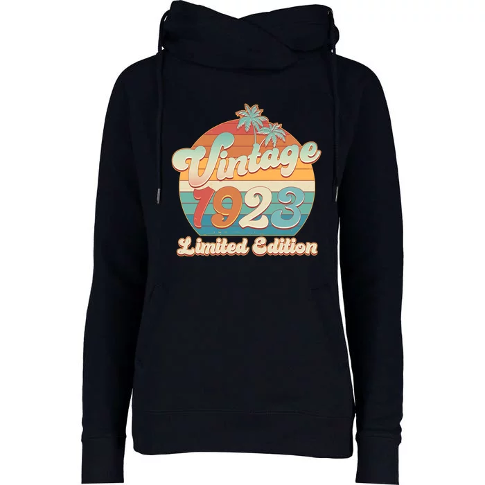 Retro Tropical Vintage 1923 Limited Edition 100th Birthday Womens Funnel Neck Pullover Hood