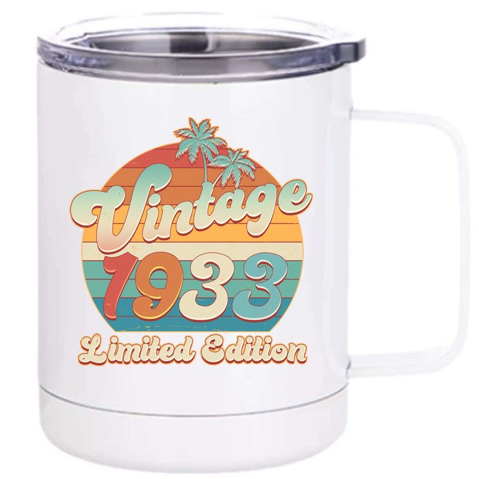 Retro Tropical Vintage 1933 Limited Edition 90th Birthday Front & Back 12oz Stainless Steel Tumbler Cup