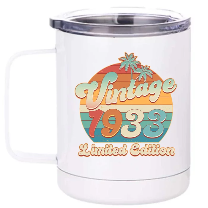 Retro Tropical Vintage 1933 Limited Edition 90th Birthday Front & Back 12oz Stainless Steel Tumbler Cup