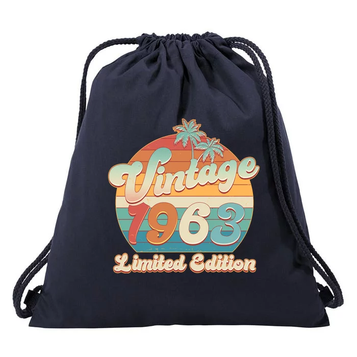 Retro Tropical Vintage 1963 Limited Edition 60th Birthday Drawstring Bag