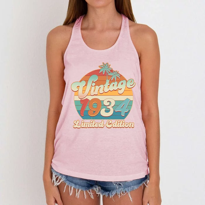 Retro Tropical Vintage 1934 Limited Edition 90th Birthday Women's Knotted Racerback Tank