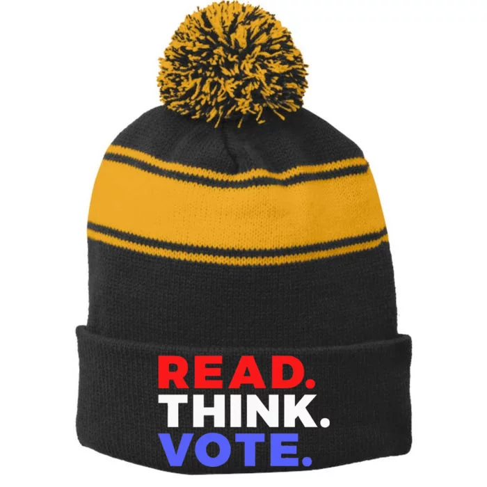 Read Think Vote 2024 Presidential Election Voting President Stripe Pom Pom Beanie