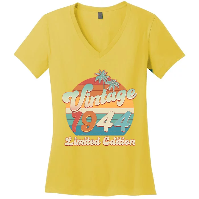 Retro Tropical Vintage 1944 Limited Edition 80th Birthday Women's V-Neck T-Shirt