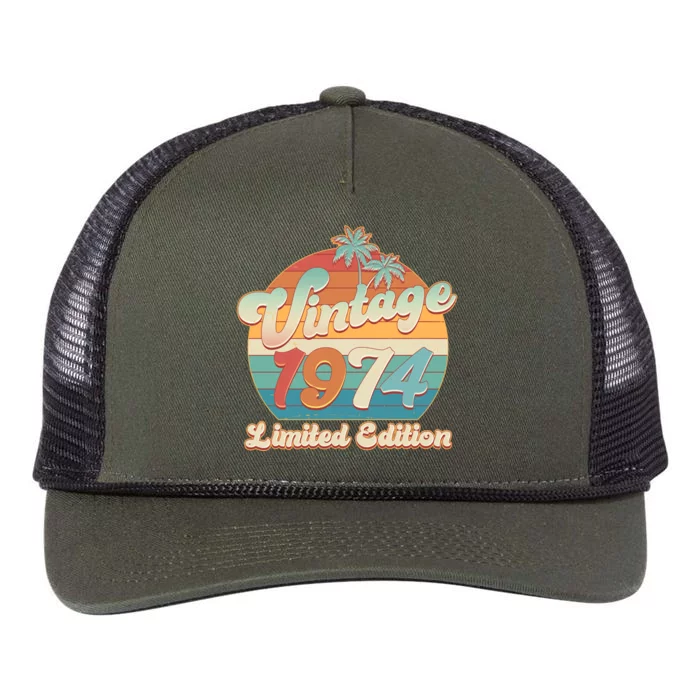 Retro Tropical Vintage 1974 Limited Edition 50th Birthday Retro Rope Trucker Hat Cap