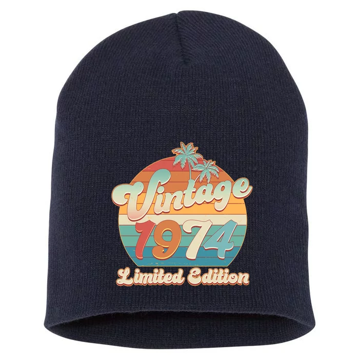 Retro Tropical Vintage 1974 Limited Edition 50th Birthday Short Acrylic Beanie