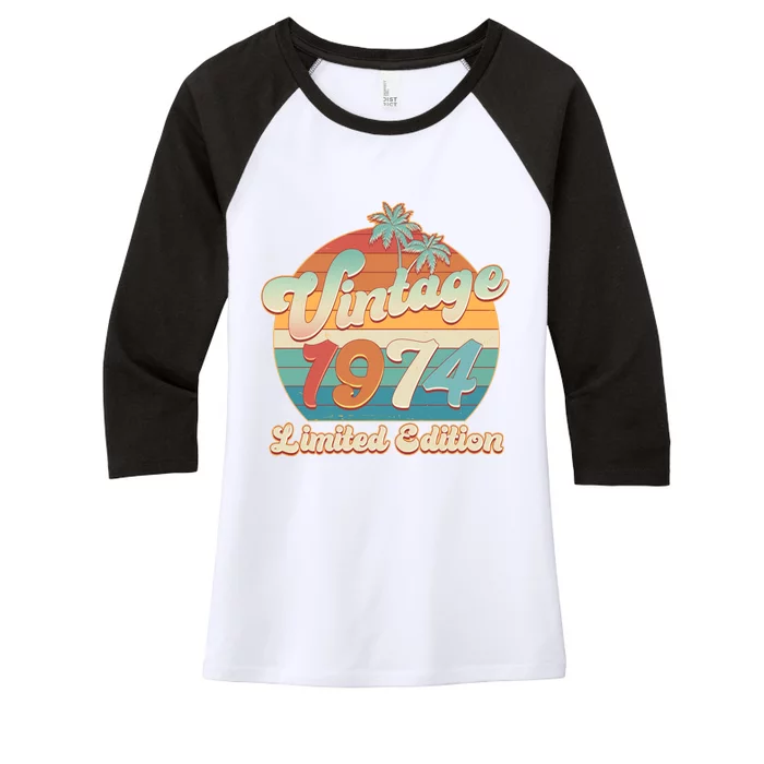 Retro Tropical Vintage 1974 Limited Edition 50th Birthday Women's Tri-Blend 3/4-Sleeve Raglan Shirt