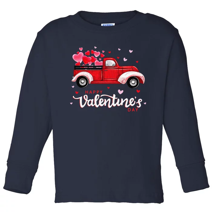 Red Truck With Hearts Happy Valentine's Day Gifts For Women Toddler Long Sleeve Shirt