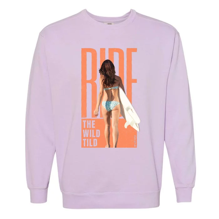 Ride The Wild Woman Surfing Garment-Dyed Sweatshirt