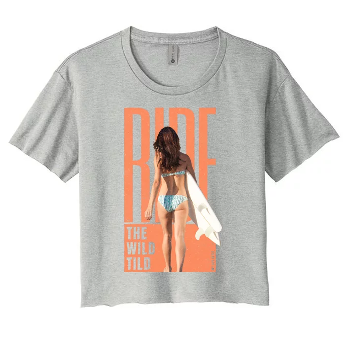 Ride The Wild Woman Surfing Women's Crop Top Tee