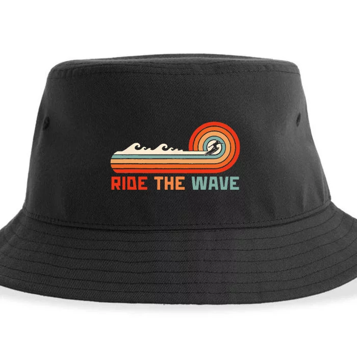 Ride The Wave Retro Surfer Surfing Sustainable Bucket Hat