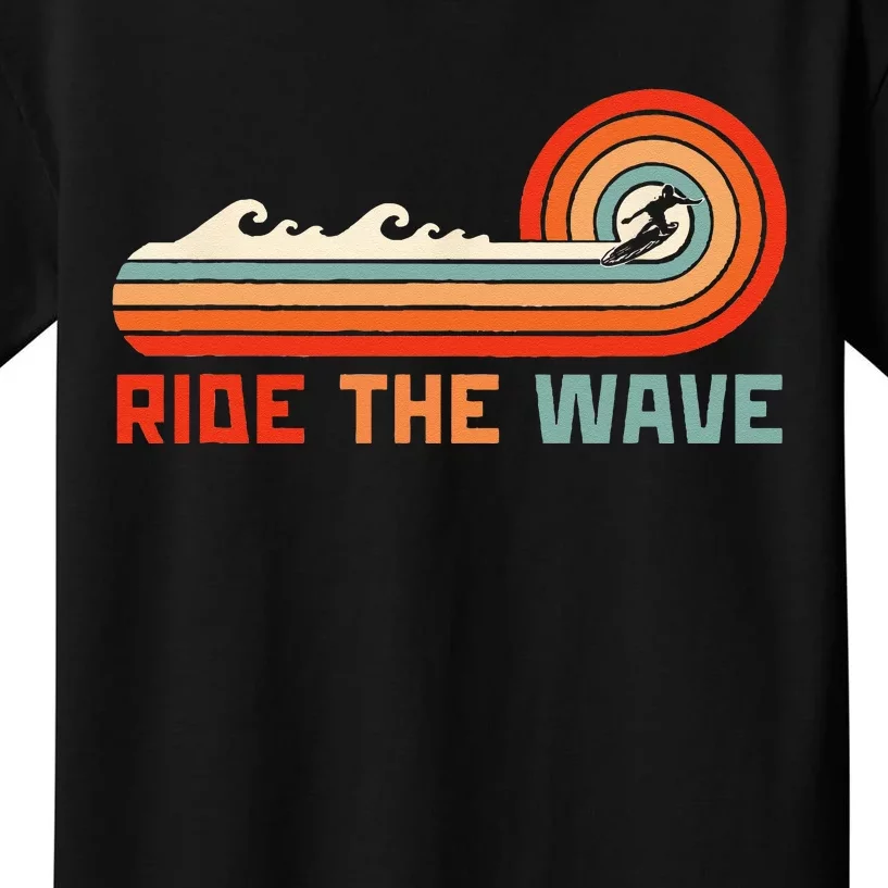 Ride The Wave Retro Surfer Surfing Kids T-Shirt