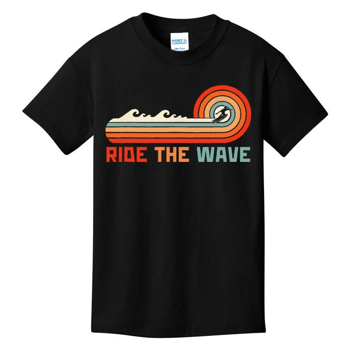 Ride The Wave Retro Surfer Surfing Kids T-Shirt