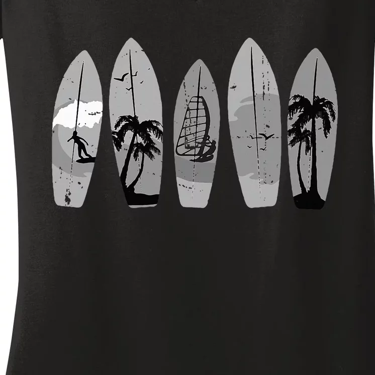 Ride the Waves with a Timeless Surfboard Women's V-Neck T-Shirt