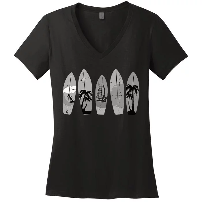 Ride the Waves with a Timeless Surfboard Women's V-Neck T-Shirt