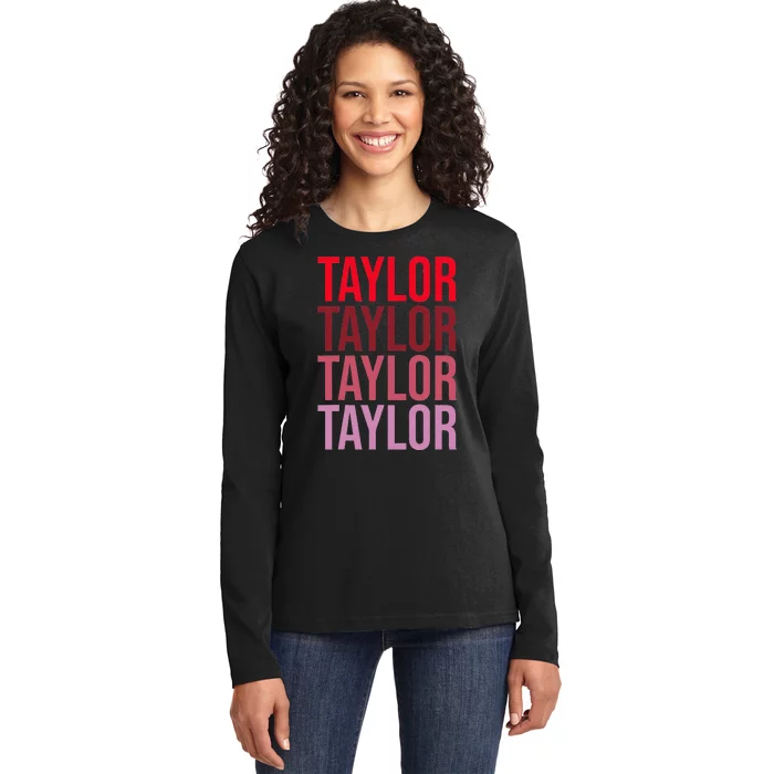 Retro Taylor Wordmark Pattern I Love Taylor Ladies Long Sleeve Shirt