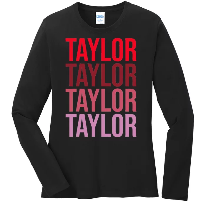 Retro Taylor Wordmark Pattern I Love Taylor Ladies Long Sleeve Shirt