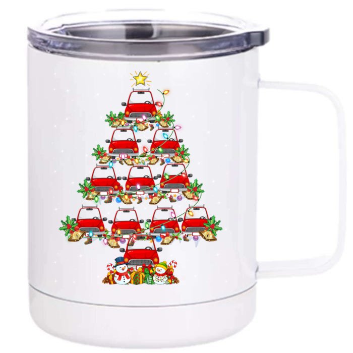 Red Truck Xmas Lighting Santa Red Truck Christmas Tree Cute Gift Front & Back 12oz Stainless Steel Tumbler Cup