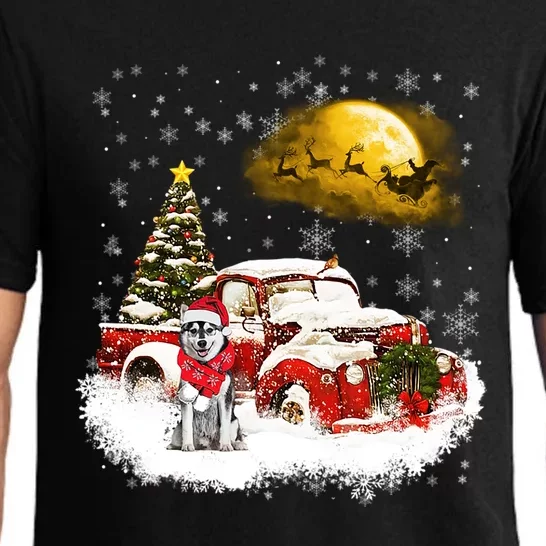 Red Truck Xmas Tree Husky Dog Merry Christmas Cool Gift Pajama Set