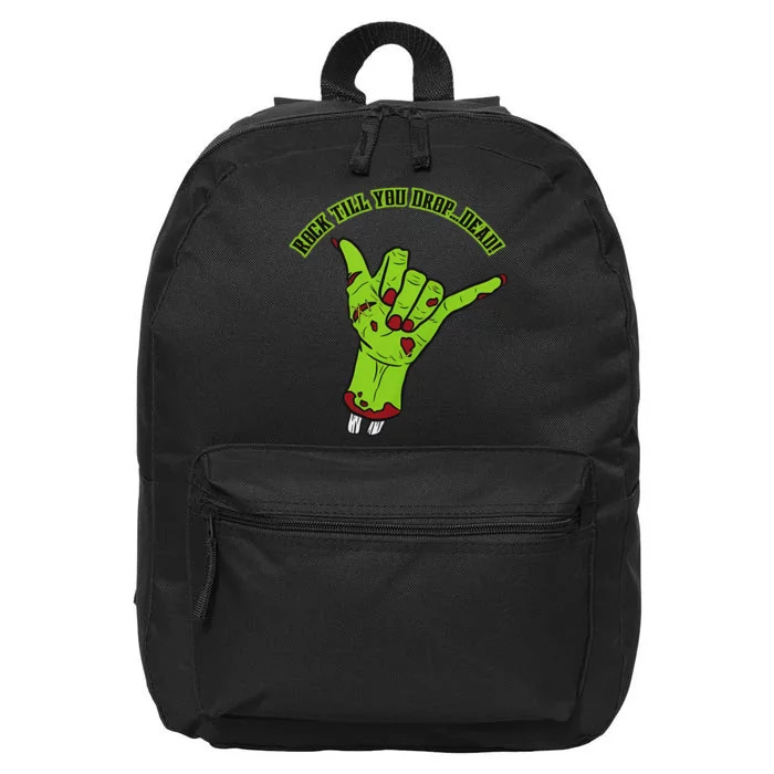 Rock Till You Drop Dead Zombie Hand Spooky Halloween 16 in Basic Backpack