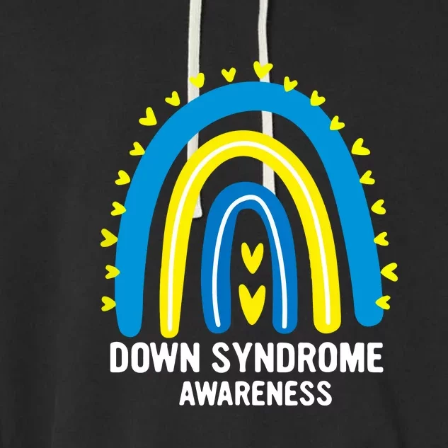 Rainbow T21 Yellow Blue Ribbon Gift Down Syndrome Awareness Garment-Dyed Fleece Hoodie