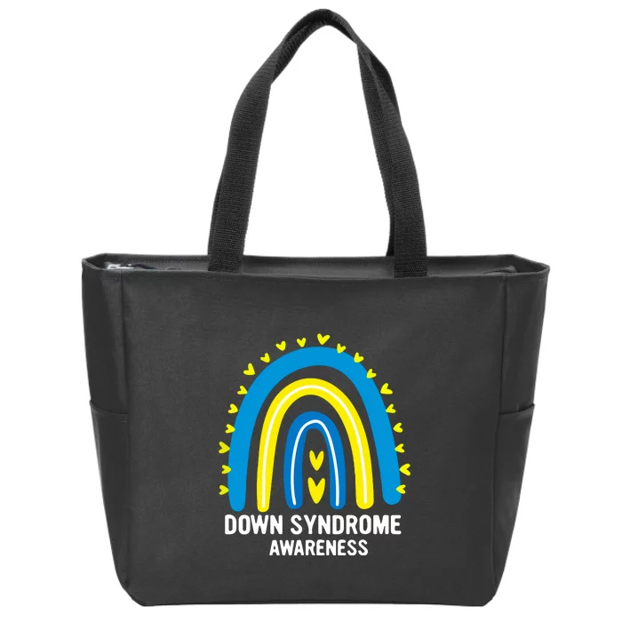 Rainbow T21 Yellow Blue Ribbon Gift Down Syndrome Awareness Zip Tote Bag