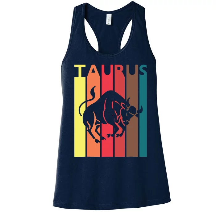 Retro Taurus Zodiac Sign April May Birthday Gift Taurus Women's Racerback Tank