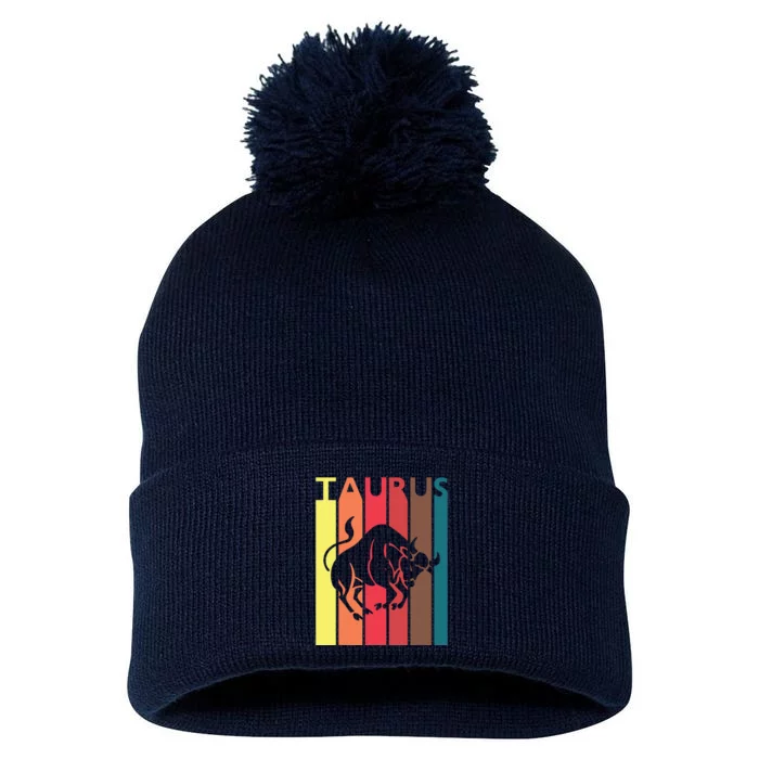 Retro Taurus Zodiac Sign April May Birthday Gift Taurus Pom Pom 12in Knit Beanie