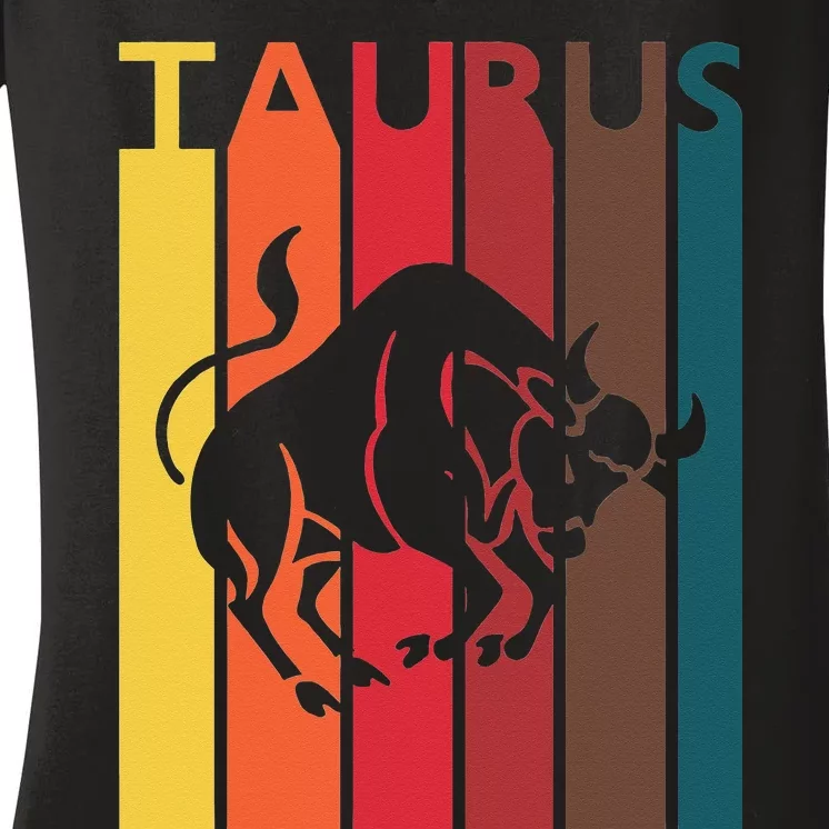 Retro Taurus Zodiac Sign April May Birthday Gift Taurus Women's V-Neck T-Shirt