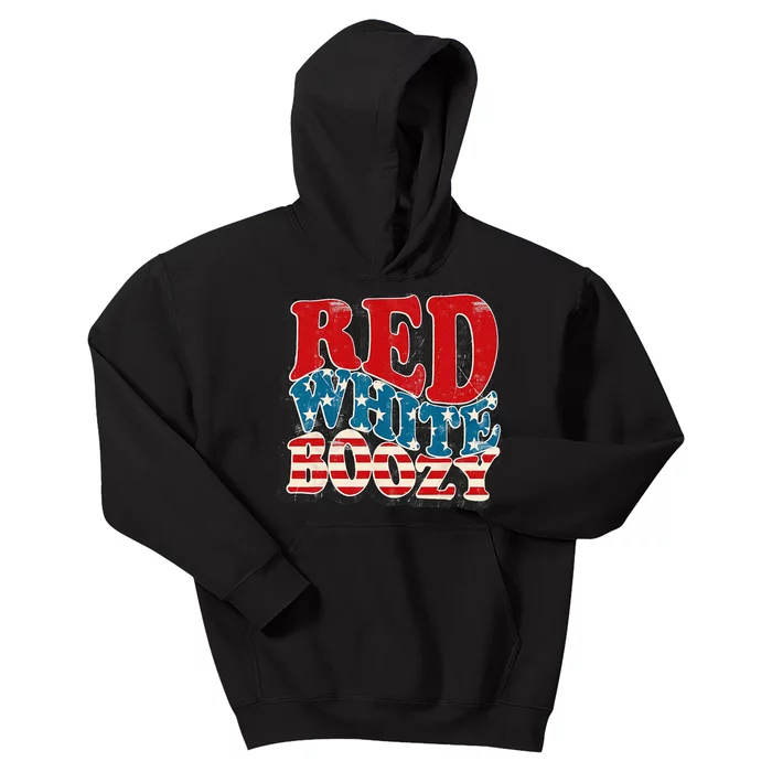 Retro USA 4th of July America Flag Red White Boozy Kids Hoodie