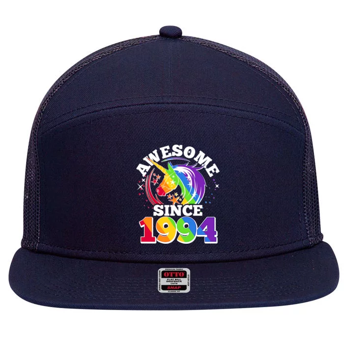 Rainbow Unicorn Awesome Since 1994 30th Birthday 7 Panel Mesh Trucker Snapback Hat