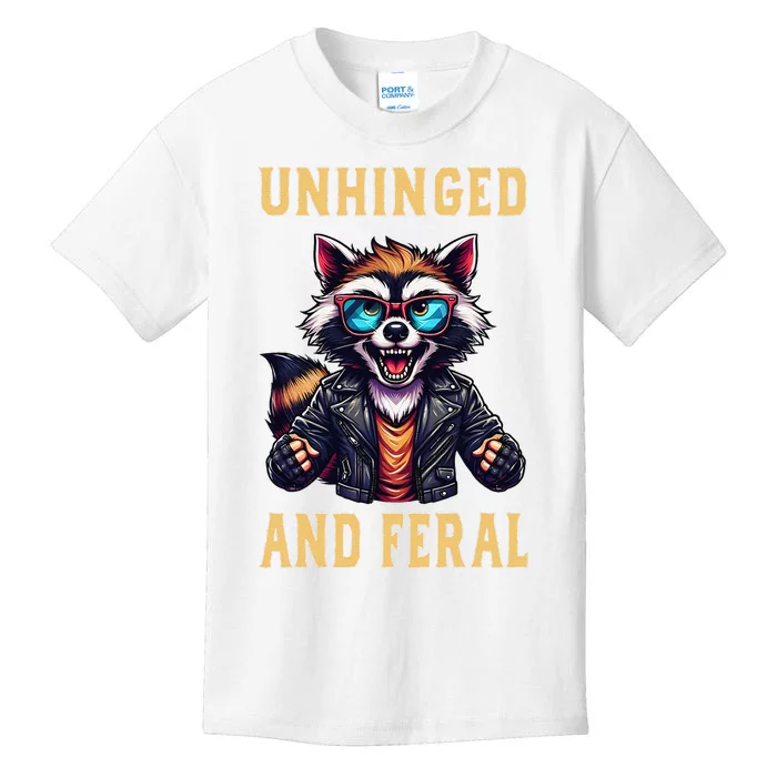 Raccoon Unhinged And Feral Retro Funny Raccoon Feral Summer Kids T-Shirt