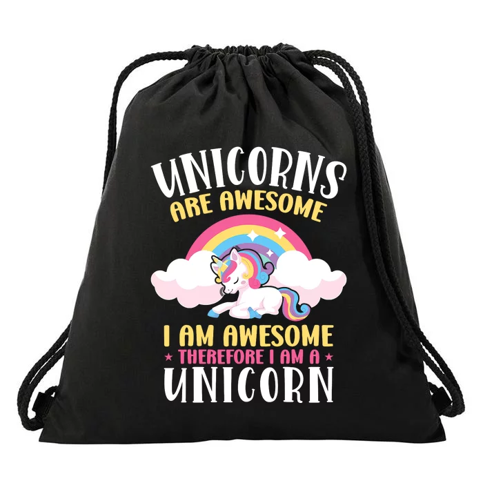 Rainbow Unicorn Are Awesome Drawstring Bag