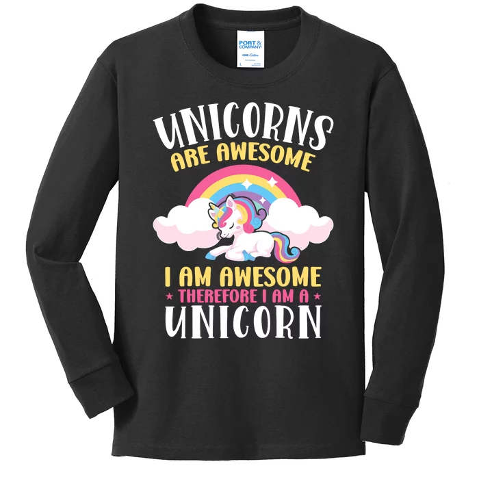 Rainbow Unicorn Are Awesome Kids Long Sleeve Shirt