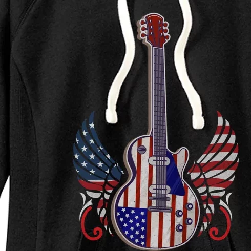 Retro Usa American Flag Guitar Rock On Patriotic 4th Of July Gift Women's Fleece Hoodie