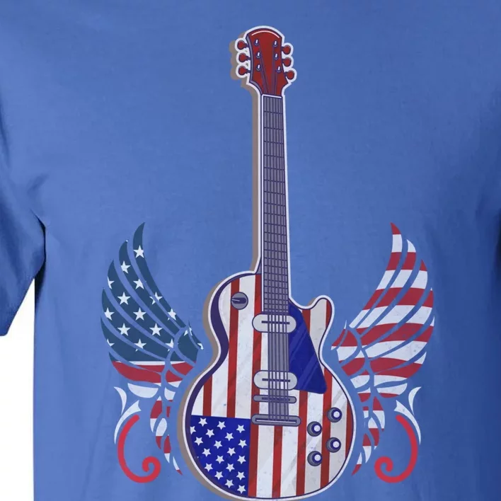 Retro Usa American Flag Guitar Rock On Patriotic 4th Of July Gift Tall T-Shirt