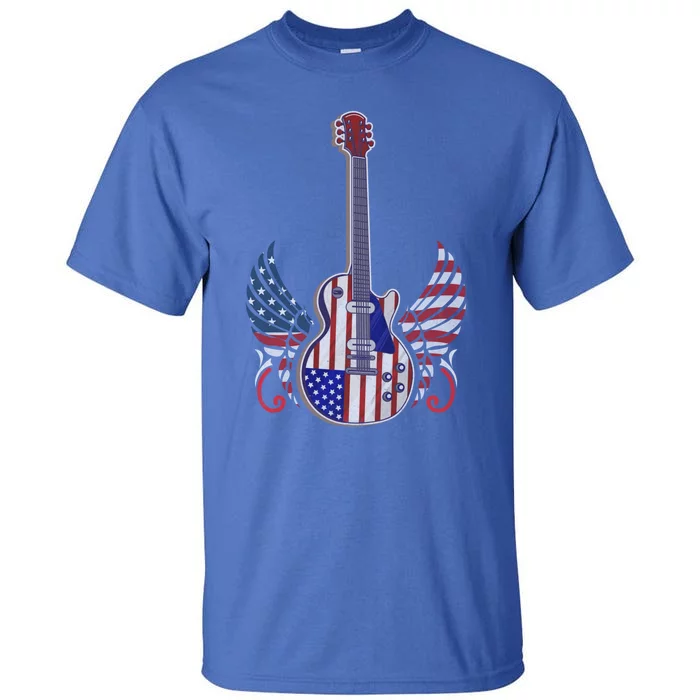 Retro Usa American Flag Guitar Rock On Patriotic 4th Of July Gift Tall T-Shirt