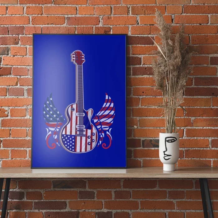 Retro Usa American Flag Guitar Rock On Patriotic 4th Of July Gift Poster