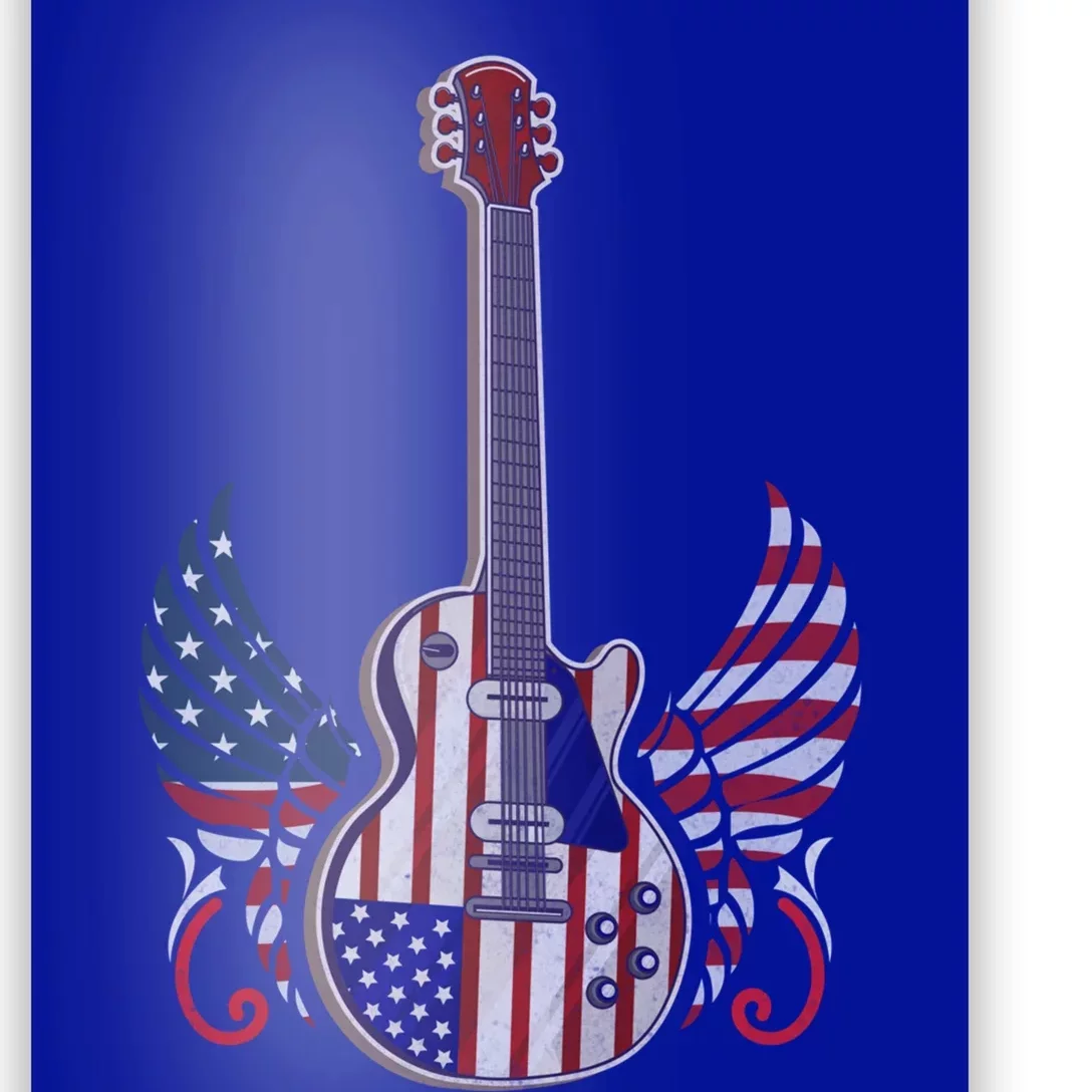 Retro Usa American Flag Guitar Rock On Patriotic 4th Of July Gift Poster