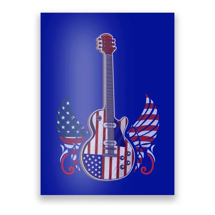 Retro Usa American Flag Guitar Rock On Patriotic 4th Of July Gift Poster