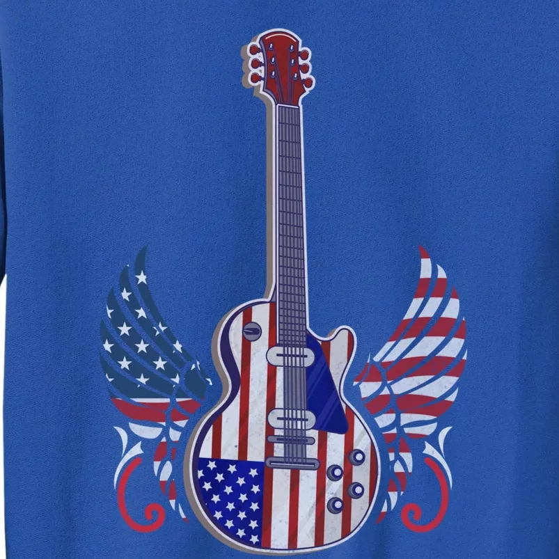 Retro Usa American Flag Guitar Rock On Patriotic 4th Of July Gift Tall Sweatshirt