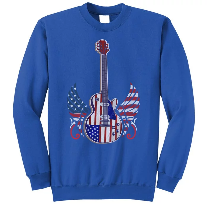 Retro Usa American Flag Guitar Rock On Patriotic 4th Of July Gift Tall Sweatshirt