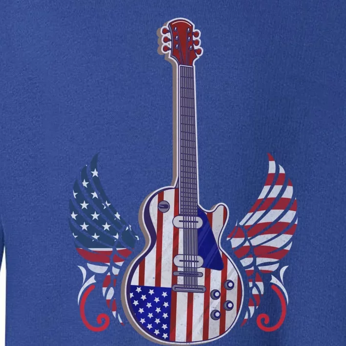 Retro Usa American Flag Guitar Rock On Patriotic 4th Of July Gift Toddler Sweatshirt