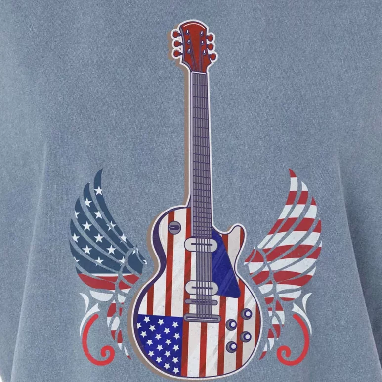 Retro Usa American Flag Guitar Rock On Patriotic 4th Of July Gift Garment-Dyed Women's Muscle Tee