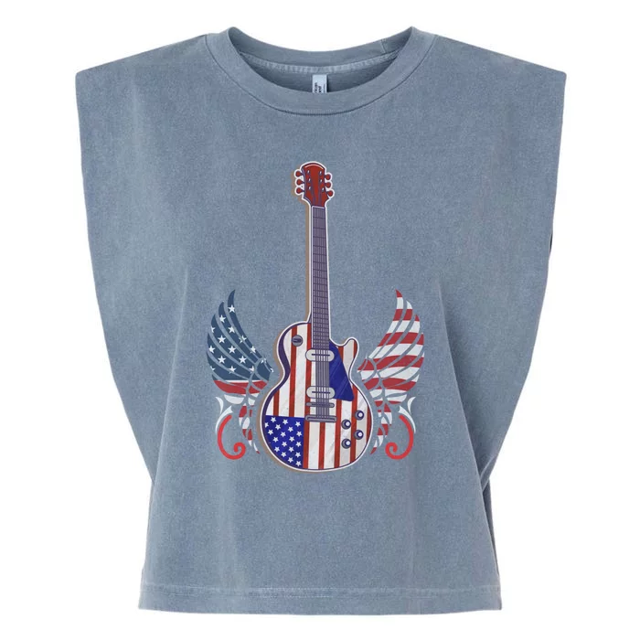 Retro Usa American Flag Guitar Rock On Patriotic 4th Of July Gift Garment-Dyed Women's Muscle Tee