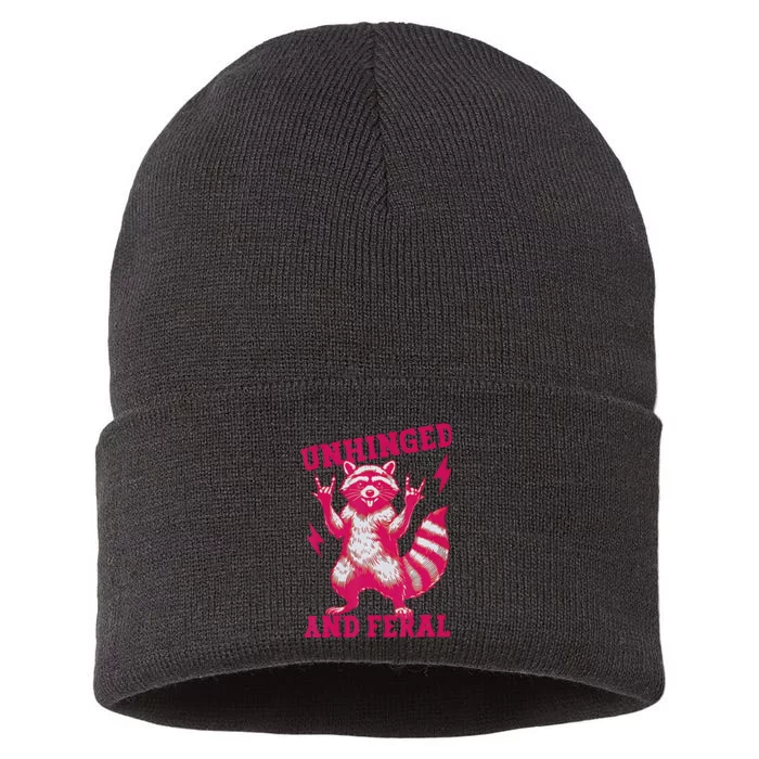 Raccoon Unhinged And Feral Retro Feral Summer Trash Panda Sustainable Knit Beanie