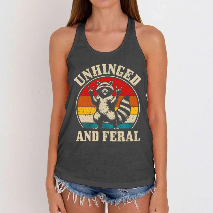 Raccoon Unhinged And Feral Retro Funny Raccoon Feral Summer Women's Knotted Racerback Tank