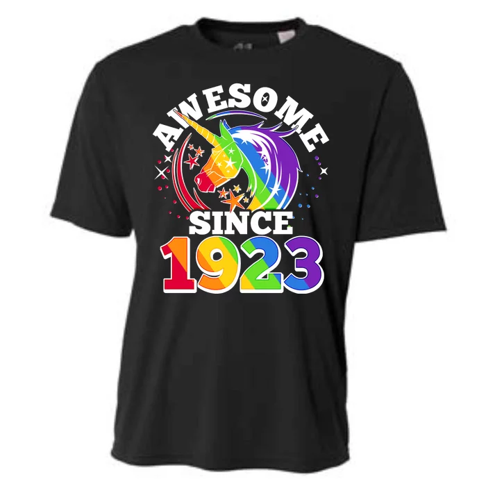 Rainbow Unicorn Awesome Since 1923 100th Birthday Cooling Performance Crew T-Shirt