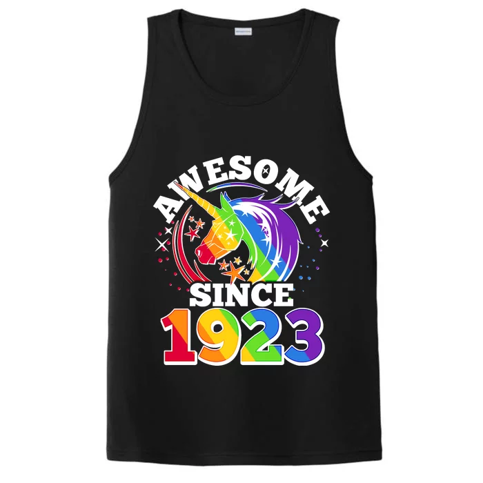 Rainbow Unicorn Awesome Since 1923 100th Birthday Performance Tank