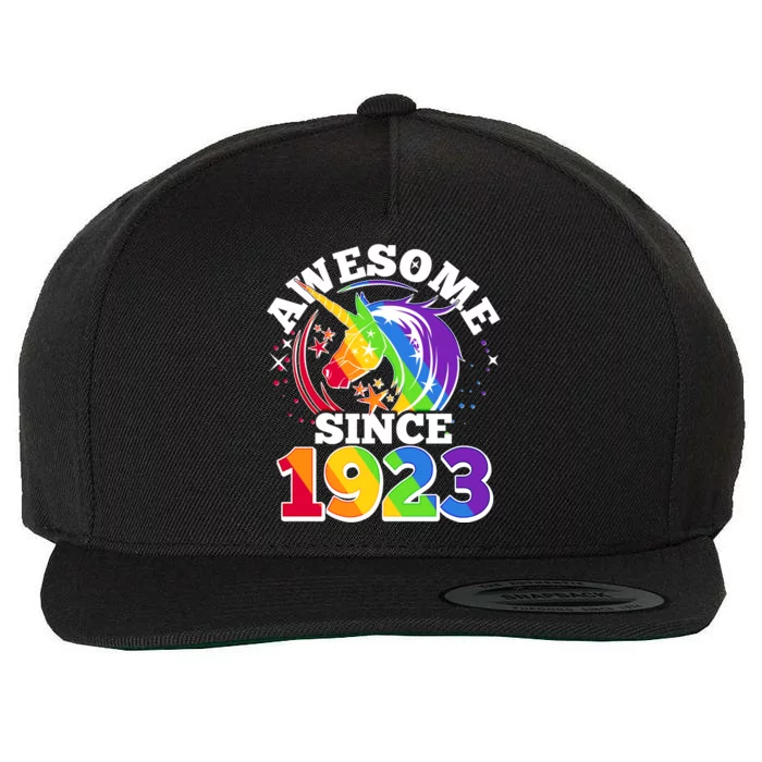 Rainbow Unicorn Awesome Since 1923 100th Birthday Wool Snapback Cap